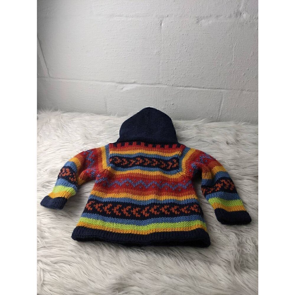 YUSU TEX Alpaca Wool Colorful Cardigan Hand Made in Peru Full Zip baby Sz 0 - 12 - Picture 6 of 6